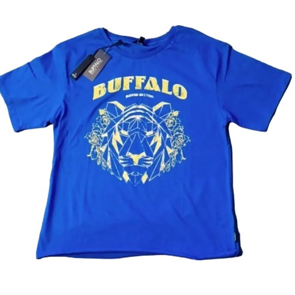 Buffalo David Bitton "Dazzling Blue" Darcy Rocker Boyfriend T-Shirt NEW- Sz. Sm - Picture 1 of 6